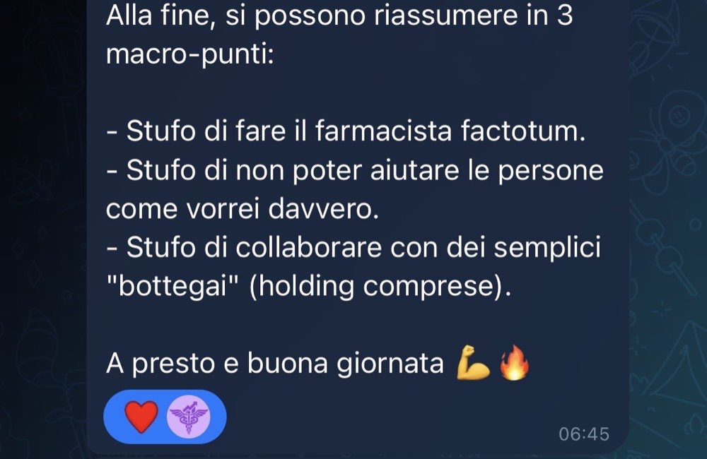 Messaggio di una farmacista nel canale del percorso